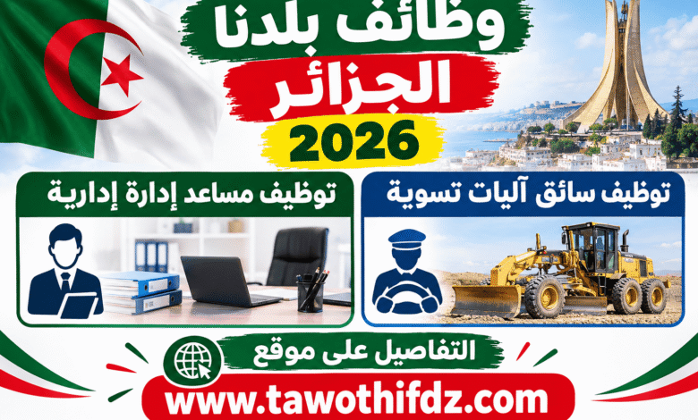 وظائف بلدنا الجزائر 2026: توظيف مساعد إدارة إدارية وسائق آليات تسوية