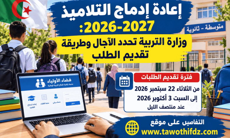 إعادة إدماج التلاميذ 2026-2027: وزارة التربية تحدد الآجال وطريقة تقديم الطلب
