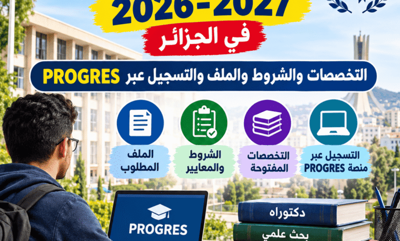 مسابقة الدكتوراه 2026-2027 في الجزائر: التخصصات والشروط والملف والتسجيل عبر PROGRES